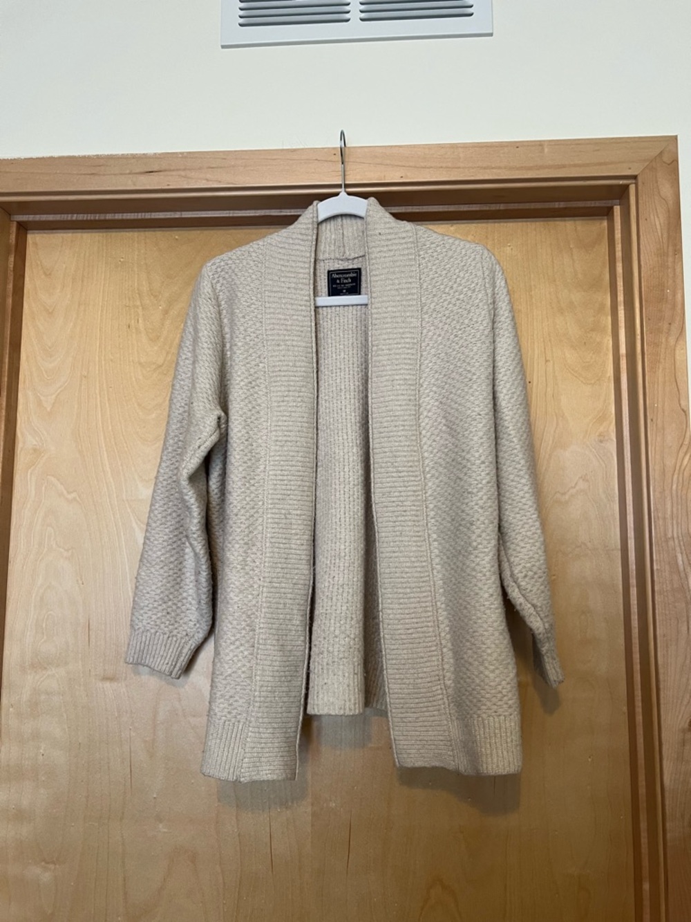 Abercrombie & Fitch Cream Open-Front Knit Cardigan